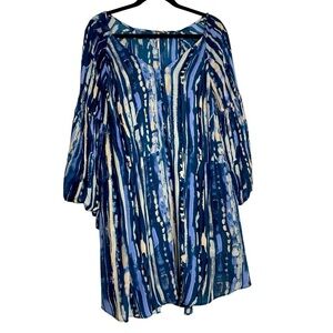 Free people colorful, boho, oversized, peasant, v-neck, tunic/dress size small